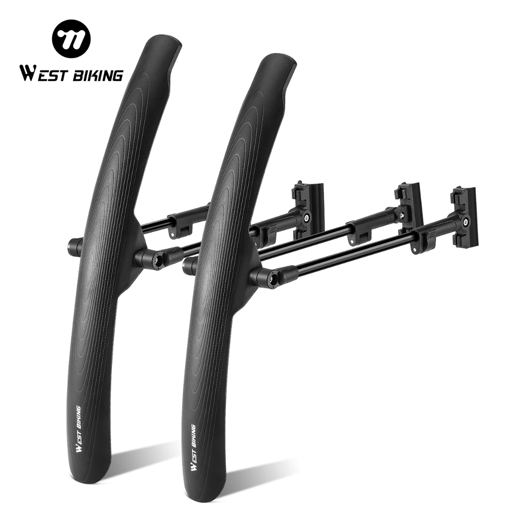 West BIKING จักรยานเสือภูเขา Fender Quick Release 26 นิ้ว 27.5 นิ้ว 29 นิ้ว Universal จักรยาน Mudguard กันน้ําเต็มปรับ Telescopic Pole ติดตั้งง่าย