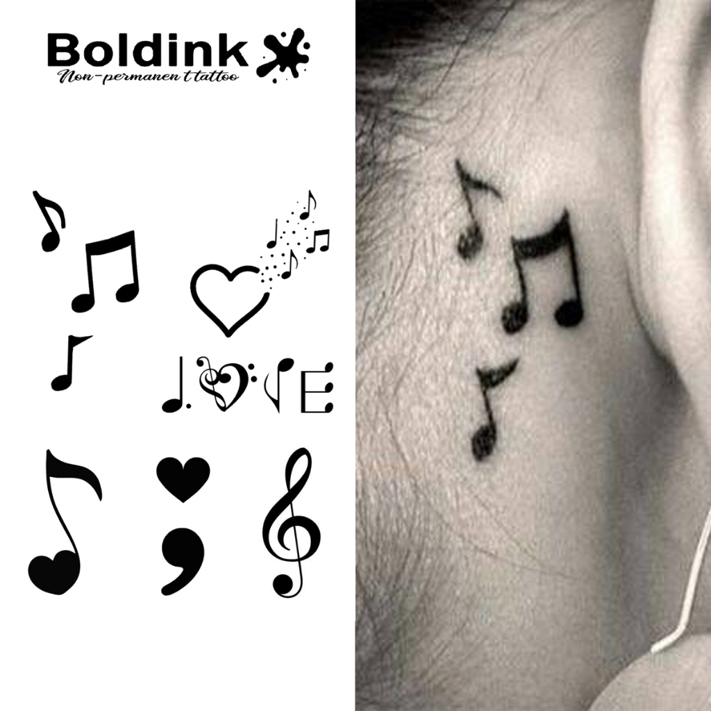 Boldink รอยสักชั่วคราวโน้ตดนตรี·สติกเกอร์รอยสักมายากลกันน้ำ·อยู่ได้สองสัปดาห์·เหมาะสำหรับเทศกาลดนตรี