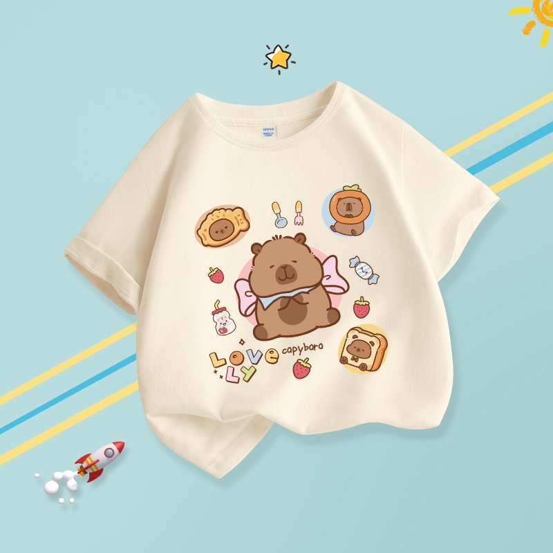 Wgq Girls เสื้อยืดแขนสั้นผ้าฝ้าย 100% นุ่มสบาย พิมพ์ลาย capybara