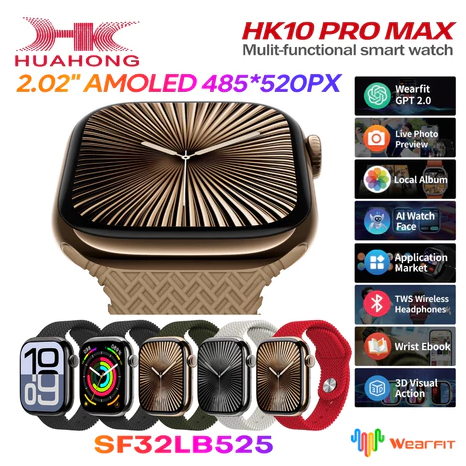 2024 อัพเกรด HK10 Pro Max สมาร์ทนาฬิกา Gen6 AMOLED ผู้ชายผู้หญิง NFC เข็มทิศ CHhatGPT G-sensor อัลบั