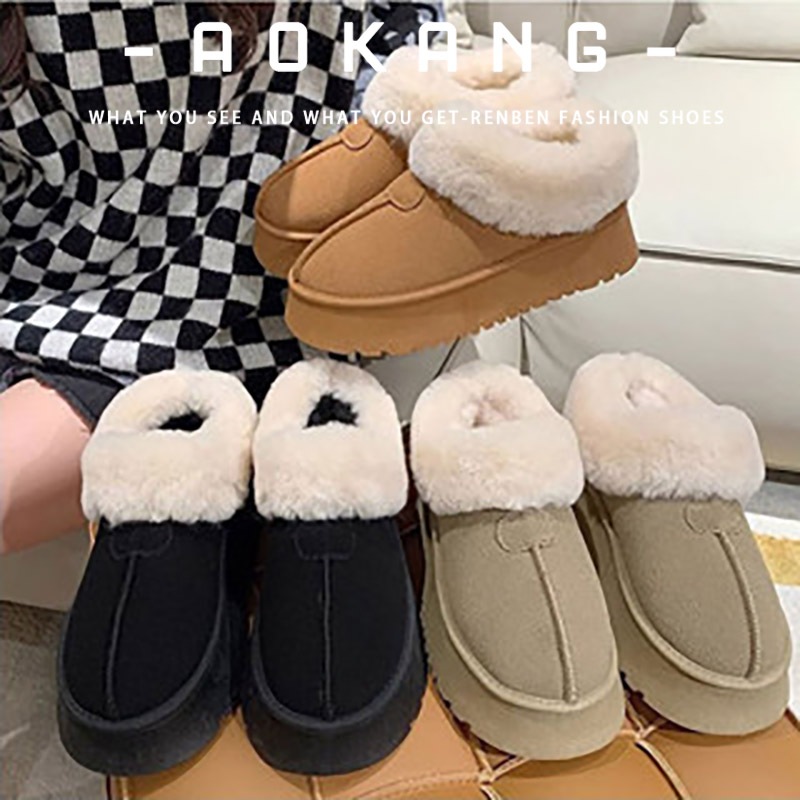 Aokang รองเท้าบู๊ทลุยหิมะตุ๊กตาพื้นหนาแบบใหม่สําหรับผู้หญิง