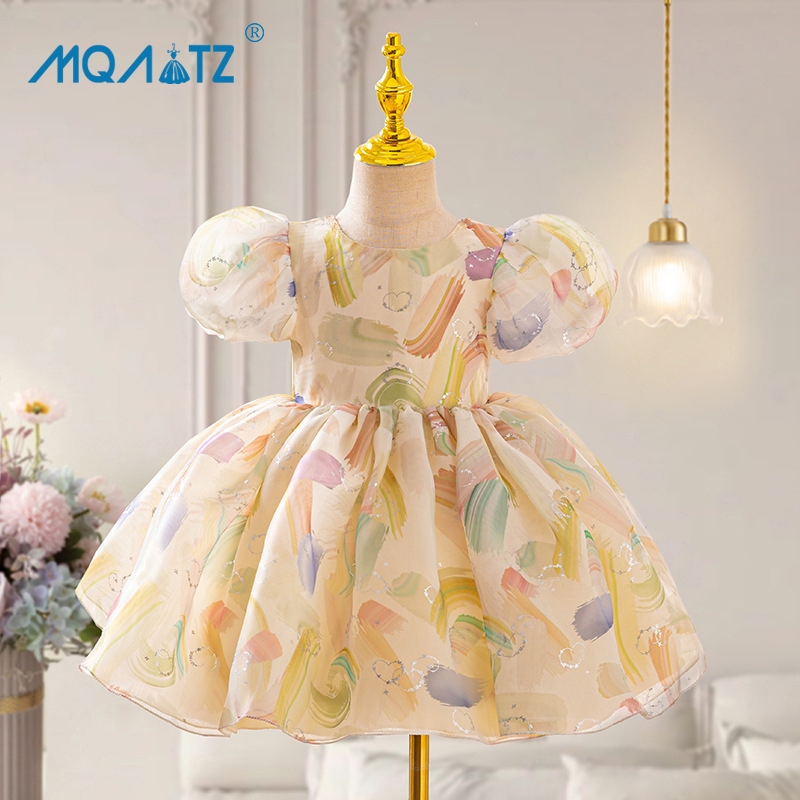 Mqatz พัฟแขนชุดวันเกิดครั้งแรกสําหรับเสื้อผ้าเด็กทารก Baptism ชุดเจ้าหญิงชุดปาร์ตี้ 6 12 เดือน L2311XZ