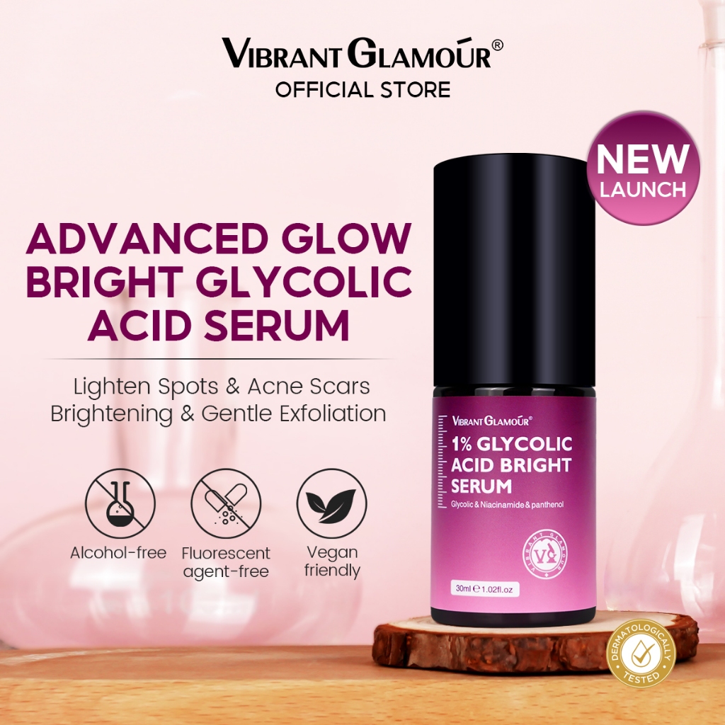 VIBRANT GLAMOUR เซรั่มกรดไกลโคลิกเพิ่มความกระจ่างใสและลดจุดด่างดำ ขัดผิวอย่างอ่อนโยน และเคลียร์จุดสิว พร้อมให้ความชุ่มชื้นและซ่อมแซมด้วย Niacinamide และ SymWhite 377 30ml