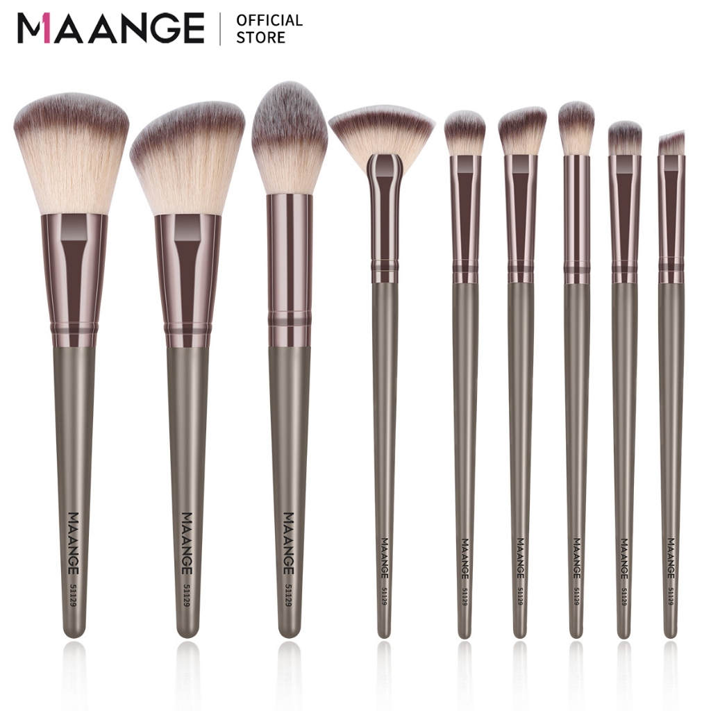 MAANGE เซ็ตแปรงแต่งหน้า​ 9ชิ้น​ พร้อมถุงนุ่มพิเศษ สไตล์เกาหลี ชุดแปรงแต่งหน้า แปรงแต่งหน้าขนแปรงนุ่ม