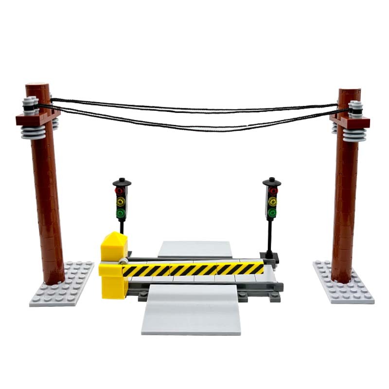 รถไฟทางเดิน MOC รถไฟเมือง Railing Telegraph Pole Tracks DIY Building Block รุ่นรถไฟการวิเคราะห์รถไฟอะไหล่อิฐ DIY ของขวัญ