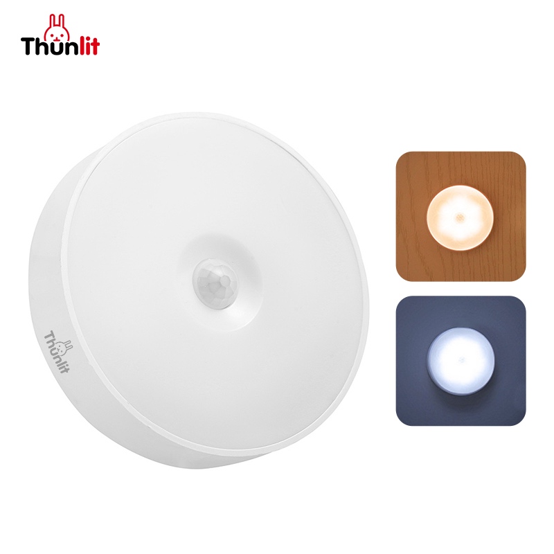 Thunlit โคมไฟ LED ติดผนังแบบชาร์จไฟได้พร้อมเซ็นเซอร์ตรวจจับความเคลื่อนไหวอัตโนมัติ 5 เมตร 2 สี พร้อมระบบเหนี่ยวนำอัตโนมัติ Thunlit