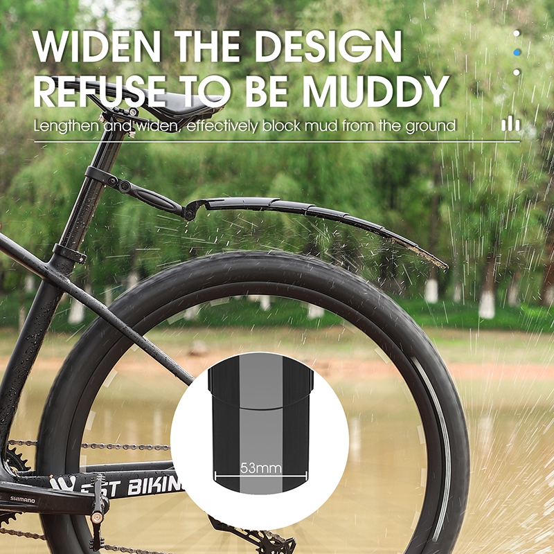 WEST BIKING บังโคลนจักรยาน บังโคลนจักรยานพับได้แบบยืดหดได้ ผ้าคลุมจักรยานแบบพับได้ยาวและกว้างขึ้น อุปกรณ์เสือภูเขาสำหรับถนน — صورة 6