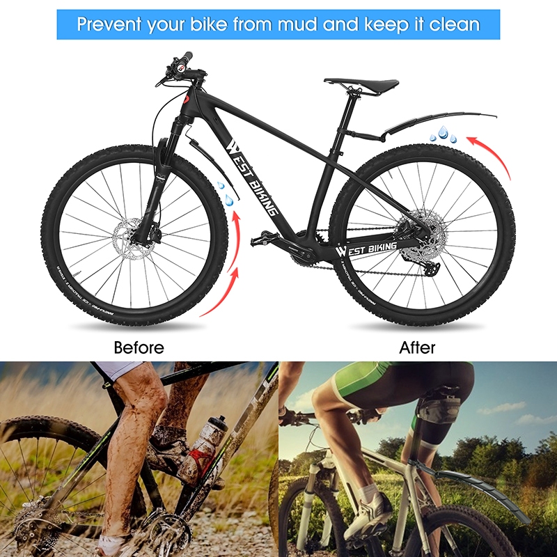 WEST BIKING บังโคลนจักรยาน บังโคลนจักรยานพับได้แบบยืดหดได้ ผ้าคลุมจักรยานแบบพับได้ยาวและกว้างขึ้น อุปกรณ์เสือภูเขาสำหรับถนน — صورة 8