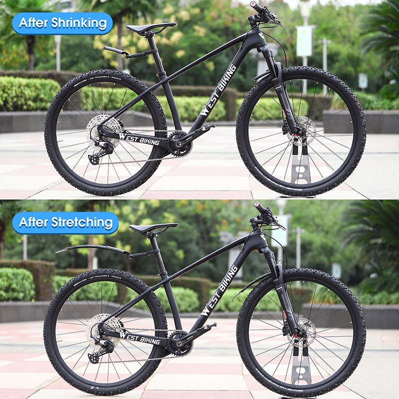 WEST BIKING บังโคลนจักรยาน บังโคลนจักรยานพับได้แบบยืดหดได้ ผ้าคลุมจักรยานแบบพับได้ยาวและกว้างขึ้น อุปกรณ์เสือภูเขาสำหรับถนน — صورة 7