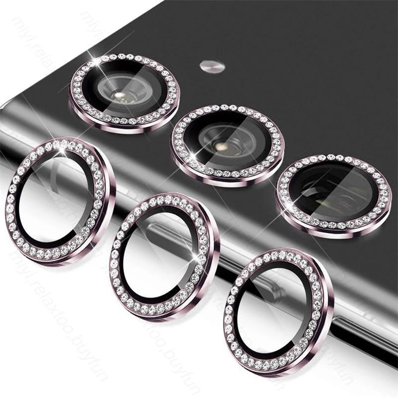 ชุดสําหรับ Samsung Galaxy S25 Ultra 3D เพชรเลนส์โลหะแหวน Samsung S23 S24 S22 Ultra S23 S25 S24 Plus S24 + กล้องด้านหลังกระจก Protector