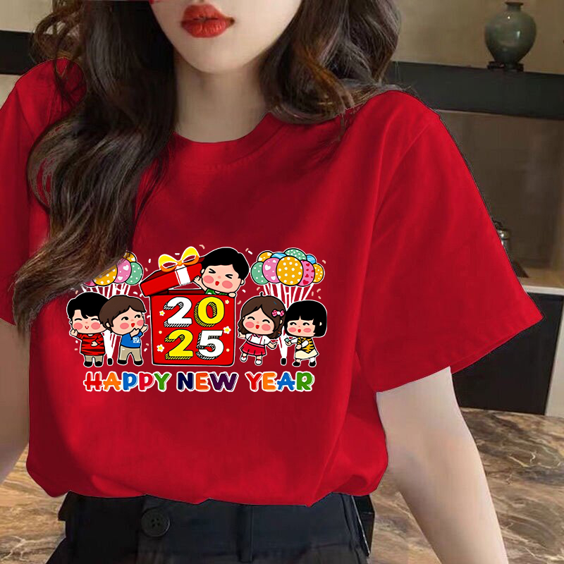 เสื้อปีใหม่สีเขียว HappyNewYear 2568 2025 RED