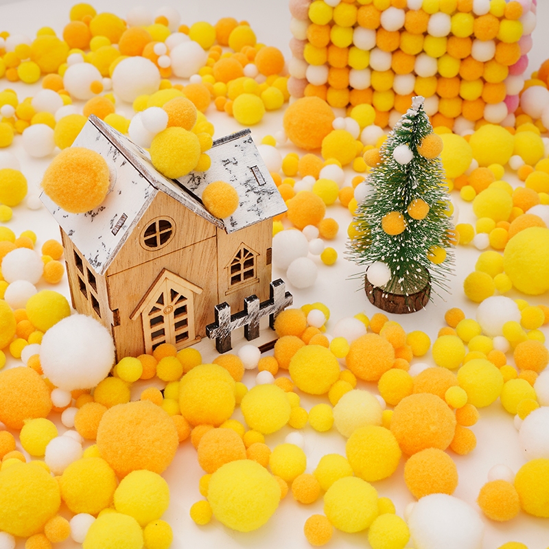 สีเหลือง Series Pompom Fluffy Ball สีสัน Ployester Ball Handmade Craft DIY Home Party เครื่องประดับคริสต์มาสตกแต่ง