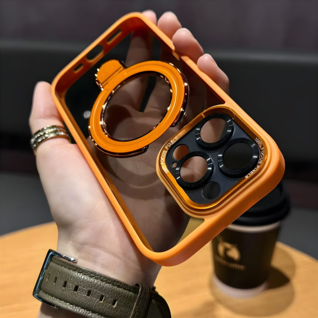 ใหม่ปลอกหรูหราโปร่งใส360° ขาตั้งหมุนได้ Hard Case เคสโทรศัพท์กันกระแทกสําหรับ iPhone 16 15 14 13 12 11 Pro Max 16 PLUS Clear Magnetic Case Cover Premium