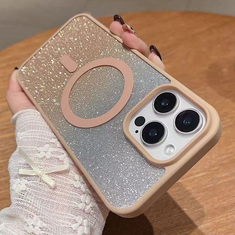 Luxury Gradient Glitterแม่เหล็กชาร์จไร้สายเคสโทรศัพท์สําหรับiPhone 16 15 14 13 12 11 Pro Max Plus X XS Max XR 7 8 Plus SE2020 กันชนกันกระแทกอะคริลิคใสฝาครอบ