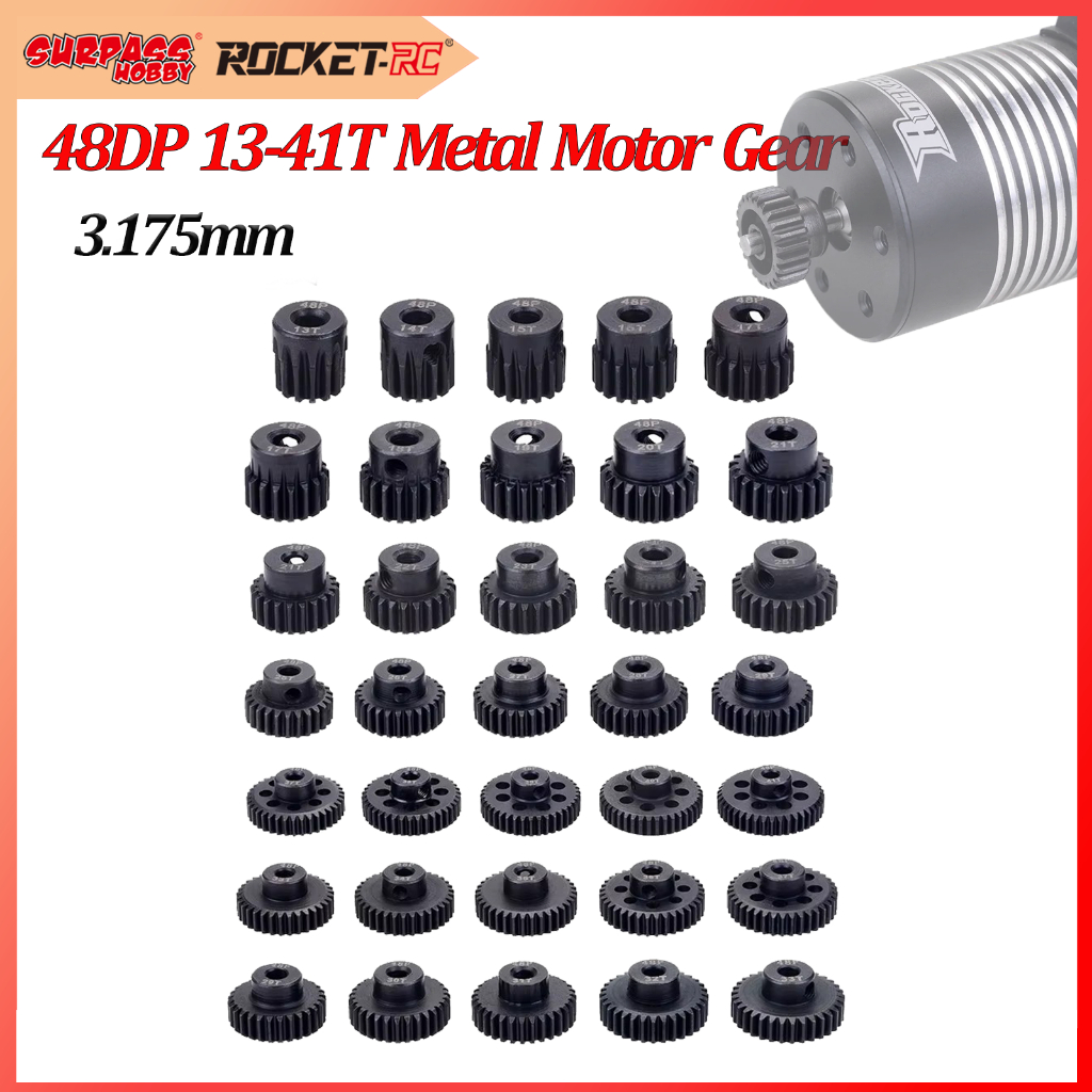 Surpass Hobby 48DP 3.175 มม.เกียร์ 13T-17T 18T-21T 22T-25T 26T-29T 30T-33T 34T-37T 38T-41T เหล็กมอเตอร์ Pinion โลหะสําหรับ 1/10 RC รถ ESC ของเล่น
