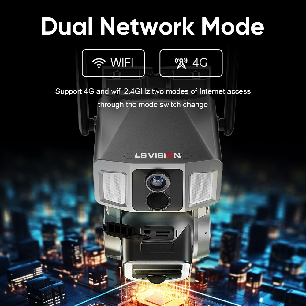 LS VISION 6K 4G+WIF PTZ กล้องโซล่าเซลล์กลางแจ้ง จอคู่ กล้องวงจรปิด12MP เลนส์หลายตัว ซูม I10X ตรวจจับ PIR กล้องวงจรปิดรักษาความปลอดภัย NIVIEW