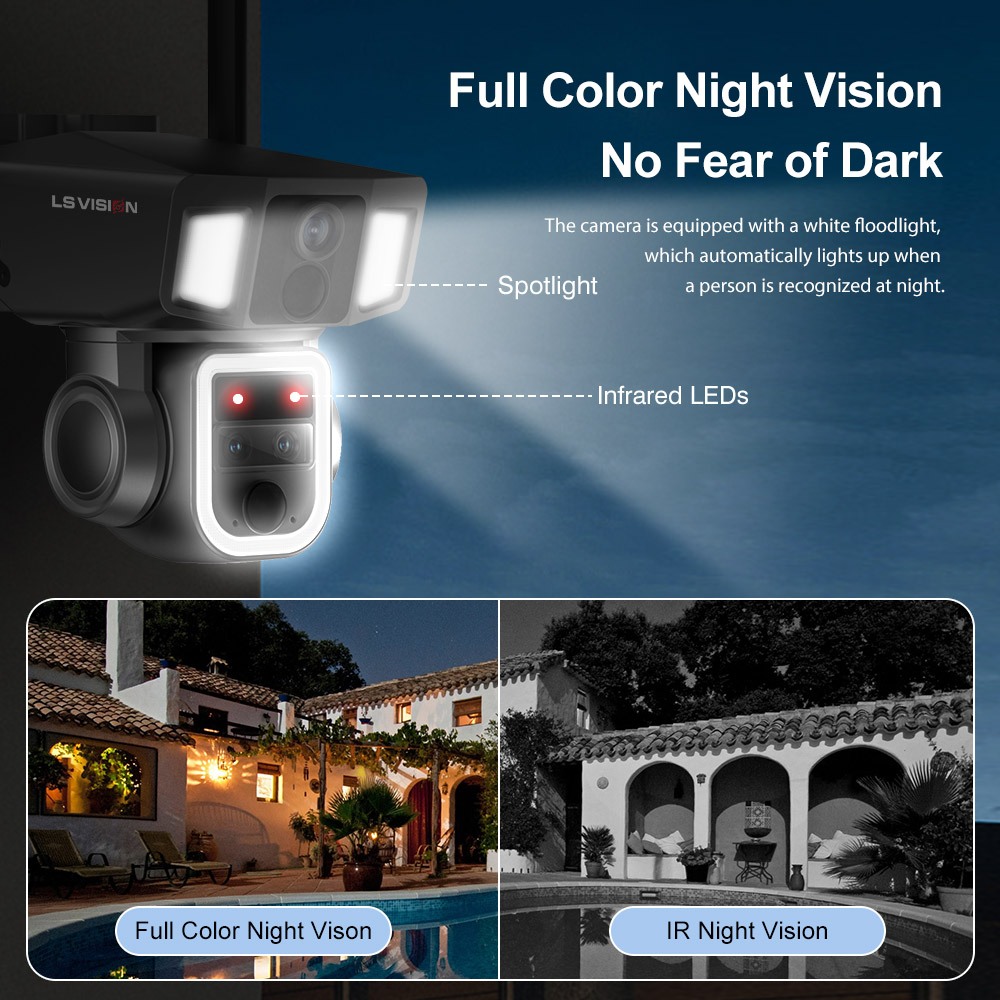 LS VISION 6K 4G+WIF PTZ กล้องโซล่าเซลล์กลางแจ้ง จอคู่ กล้องวงจรปิด12MP เลนส์หลายตัว ซูม I10X ตรวจจับ PIR กล้องวงจรปิดรักษาความปลอดภัย NIVIEW