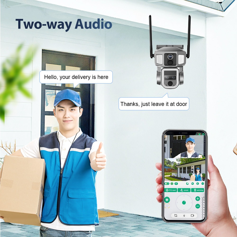 LS VISION 6K 4G+WIF PTZ กล้องโซล่าเซลล์กลางแจ้ง จอคู่ กล้องวงจรปิด12MP เลนส์หลายตัว ซูม I10X ตรวจจับ PIR กล้องวงจรปิดรักษาความปลอดภัย NIVIEW