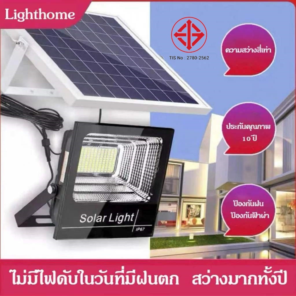 Lighthome ไฟโซล่าเซลล์ 15W 30W กันน้ำกลางแจ้ง ป้องกันฟ้าผ่า Solar light แสงสีขาว สว่างอัตโนมัติเมื่อฟ้ามืด จับเวลาระยะไกล