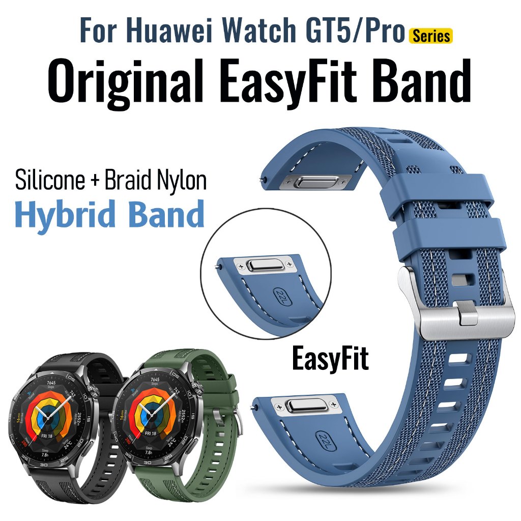 Original Design EasyFitซิลิโคนไนลอนสําหรับนาฬิกาHuawei GT5 Pro 46 มม.42 มม.สายนาฬิกากีฬาHybrid Braidทอสายคล้องคอพร้อมปุ่มสําหรับHuaweiนาฬิกา 4 GT4 46 มม.GT3 Pro
