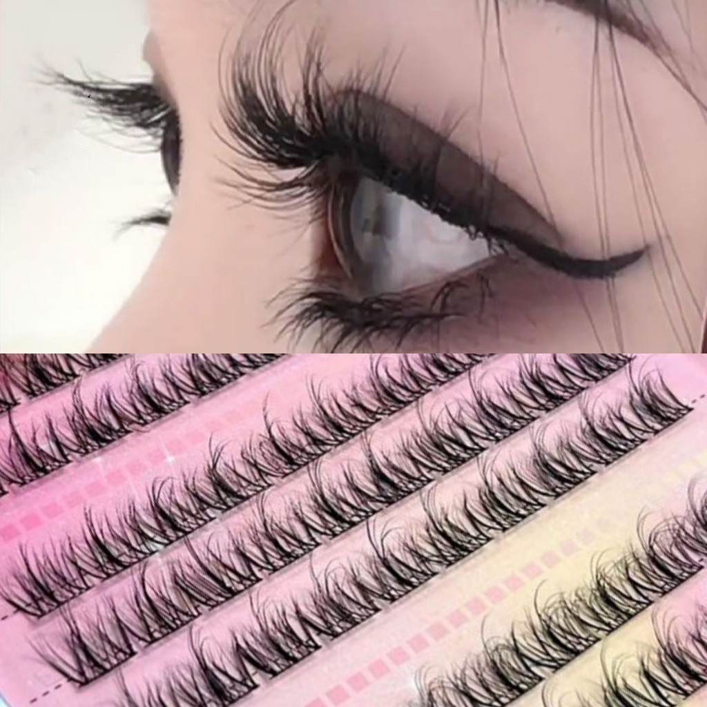 [ส่งแหนบ + กาว] ที่ดีขึ้น品 5D Mink Velvet Baby Curved Eyelashes ~ Messy Segmented Eyelashes Lazy Natural Simulation Trilogy Single Cluster ขนตาปลอมเหมาะสําหรับ Beginn