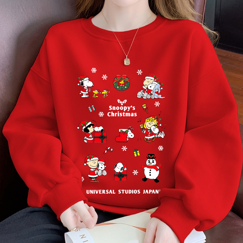 คริสมาสต์เสื้อแขนยาวคอกลม เสื้อสเวตเตอร์แขนยาว Unisex Sweater Christmas ผ้าCotton 100%