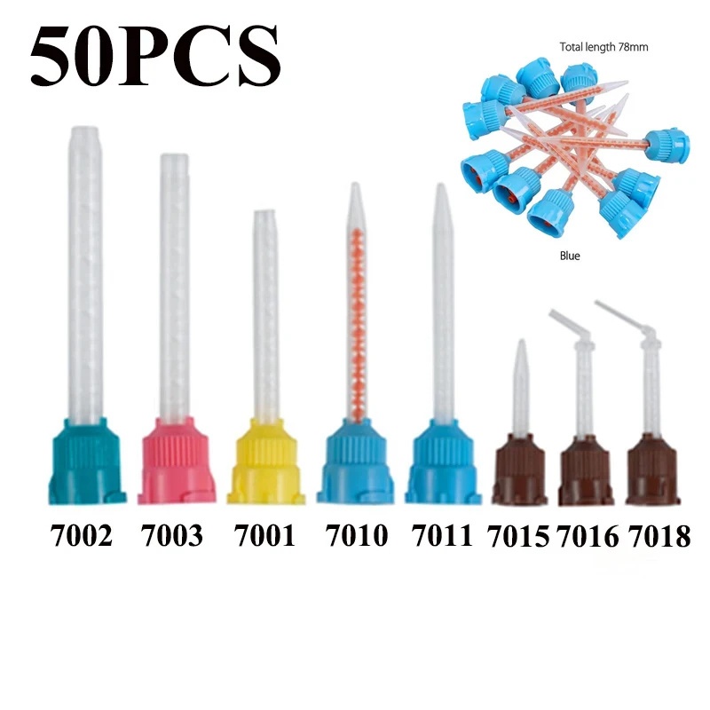 50 ชิ้น/ทันตกรรมซิลิคอน Impression ผสมเคล็ดลับชั่วคราวยางซิลิโคน Dispenser 50 ชิ้น/แพ็คผสมหัวทันตแพทย์ซิลิคอน Impression ผสม