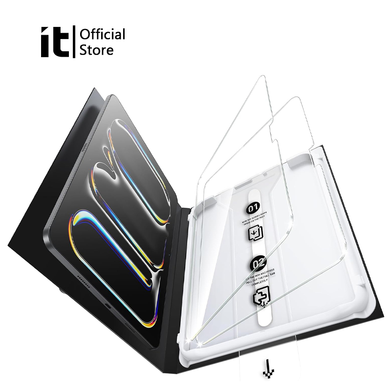 [it] 1/2 Pack Glass Screen Protector สําหรับ iPad Pro13 Pro11 Air11 Air13 Air5 Air4 Air2 Air1 พร้อมกล่องติดตั้งง่าย, 9H โปร่งใสฟิล์มกระจกนิรภัยกันกระแทกฝุ่นฟรีกล่อง