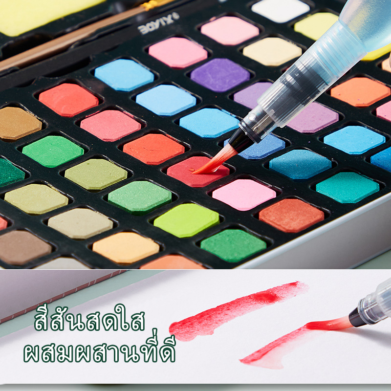 Mizoo ชุดระบายสีน้ำ สีน้ำก้อน 24/36/48สี watercolor อุปกรณ์ 7 ชิ้น กล่องเหล็กโลหะ ชุดพู่กันงานศิลปะ - รูปที่ 2