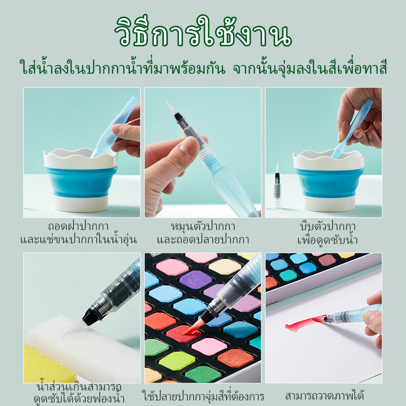Mizoo ชุดระบายสีน้ำ สีน้ำก้อน 24/36/48สี watercolor อุปกรณ์ 7 ชิ้น กล่องเหล็กโลหะ ชุดพู่กันงานศิลปะ - รูปที่ 4