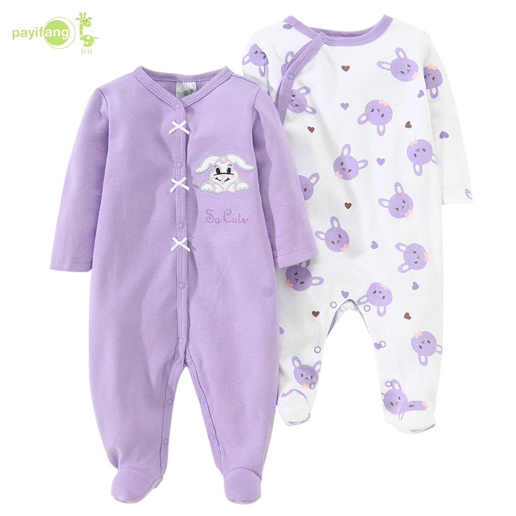 Payi Baby-2 PIECES เด็กทารก Romper ผ้าฝ้ายนุ่มชุดบอดี้สูททารกแรกเกิดชุดนอนแขนยาวเท้าชุดนอน