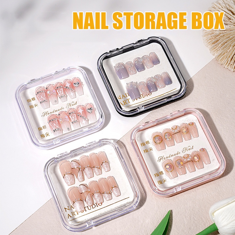 กล่อง ซื้อ 10 แถม 2 ฟรีกล่องเก็บเล็บกล่องบรรจุภัณฑ์เล็บอะคริลิคกดบนกล่องเล็บกล่องเล็บที่ว่างเปล่าแสดงเล็บ