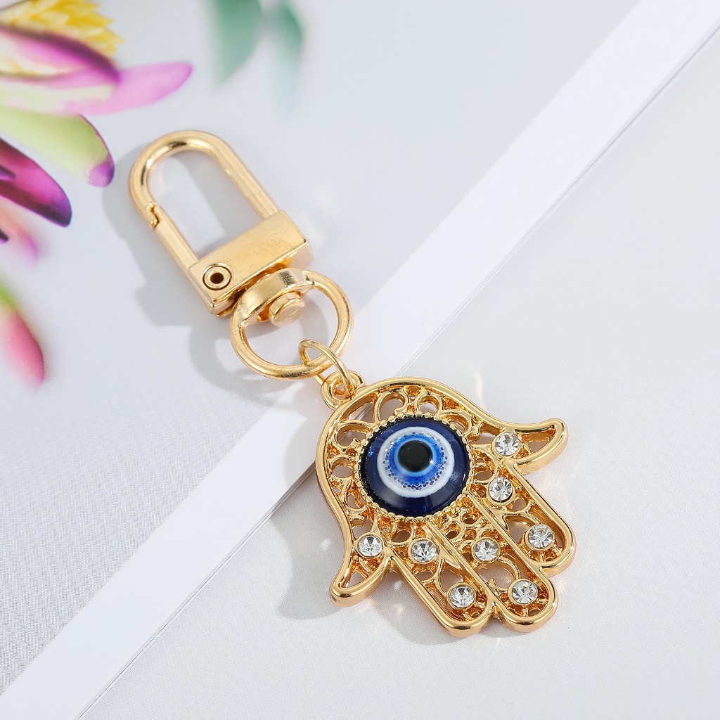 Blessed Evil Eye พวงกุญแจสําหรับชายหญิง Lucky Protection Blue Eye ปาล์มเพชรกระเป๋า Key แหวนอุปกรณ์เสริม