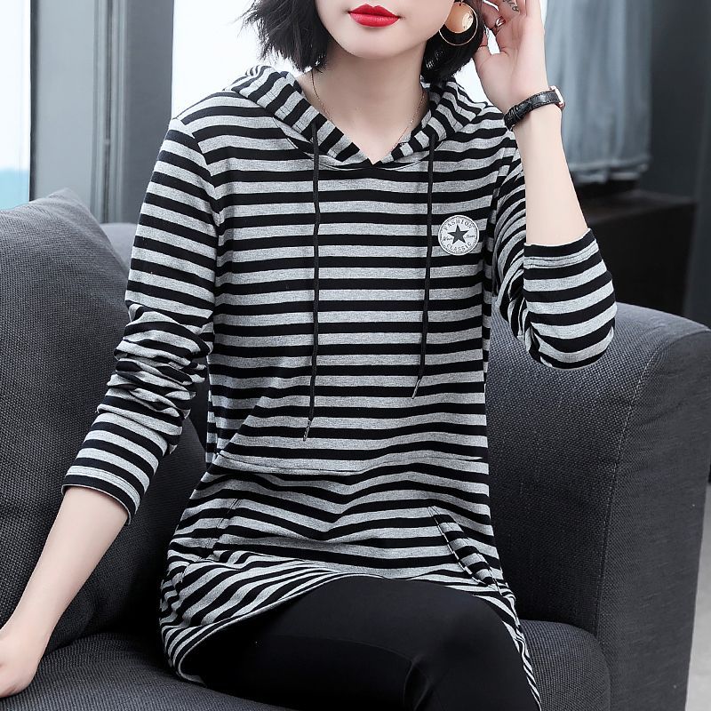 Oversize เสื้อสตรีแขนยาว Wanita Baju Hoodied Tops เสื้อ Hoodie V คอหลวมยาวเสื้อฤดูใบไม้ร่วงบางเสื้อผ้า Big Plus ขนาดลาย #1108