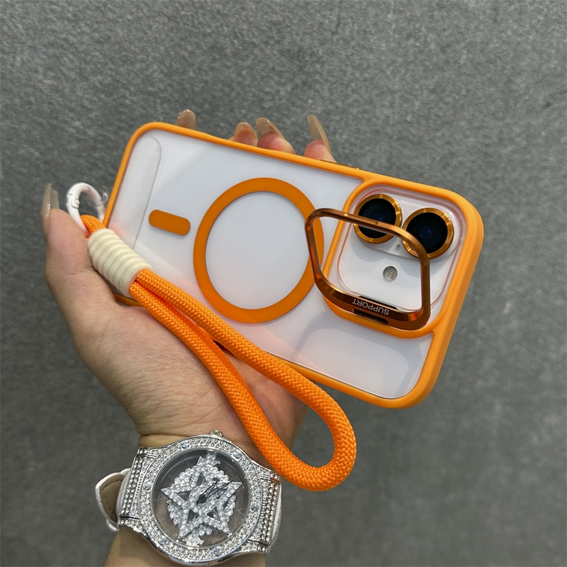 พร้อมเชือกเส้นเล็กหรูหราขาตั้งแม่เหล็กเคสโทรศัพท์สําหรับ ไอโฟน 16 15 14 13 12 11 มือโปร สูงสุด พร้อมสายเชือกเส้นเล็กกรณีความงามกันกระแทกใสปลอกใส ไอโฟน 14 15 16 บวก