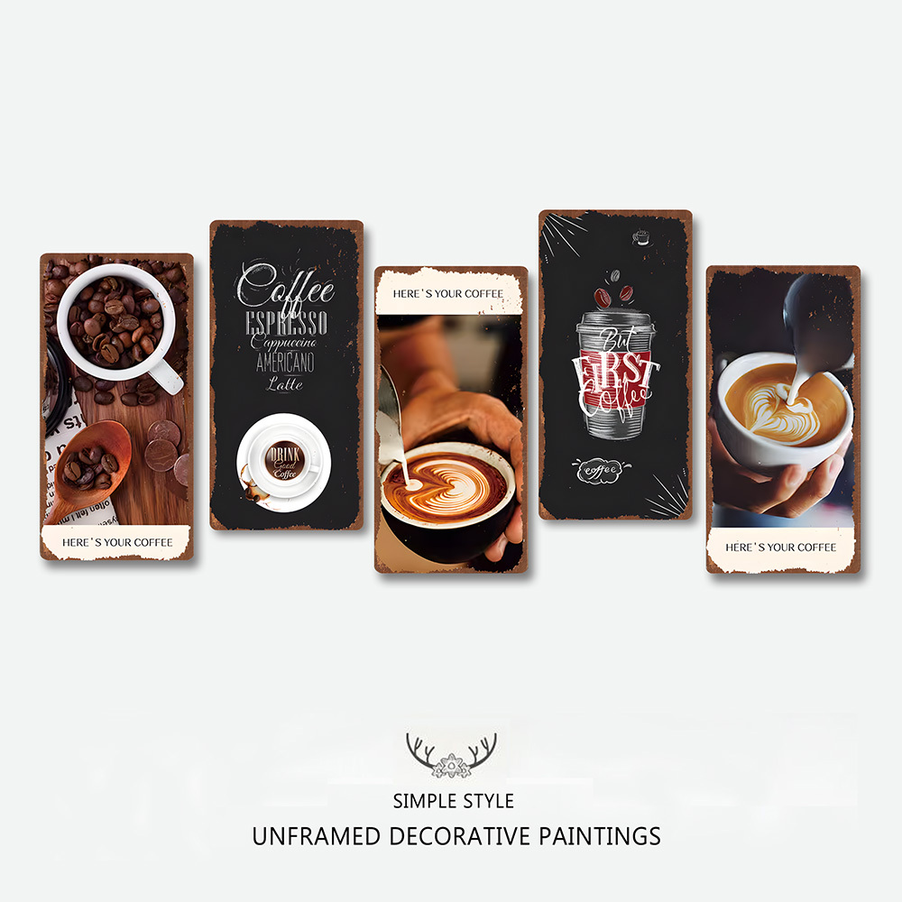 ภาพวาดตกแต่งคาเฟ่ ภาพวาดดีบุกชานม ผนังแขวนร้านกาแฟอเมริกัน