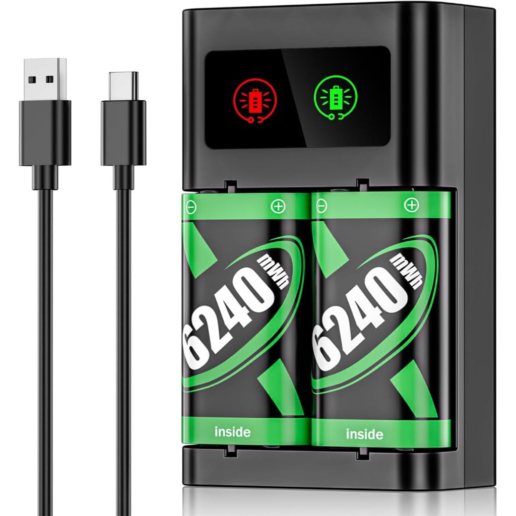 Xbox แบตเตอรี่ชาร์จสําหรับ Xbox Controller, 2x6240mWh แบตเตอรี่แบบชาร์จไฟได้สําหรับ Xbox One/Xbox Series X|S Xbox One S/Xbox One X/Xbox One Elite Controller
