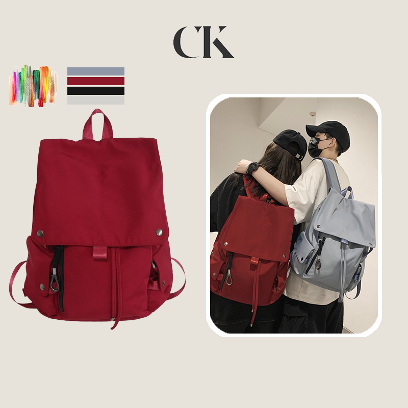 CINVAI&KROZE สีทึบนักเรียนมัธยมต้นความจุขนาดใหญ่เดินทางคู่ไหล่ถนนกับกระเป๋าเป้สะพายหลังสไตล์วิทยาลัยเกาหลี