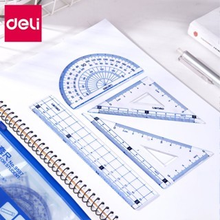 Deli 4 ชิ้นโปร่งใสไม้บรรทัดชุด 15 ซม.ไม้บรรทัดเรขาคณิตเข็มทิศไม้บรรทัดนักเรียน Scale ไม้บรรทัดนักเรียนอุปกรณ์สํานักงาน