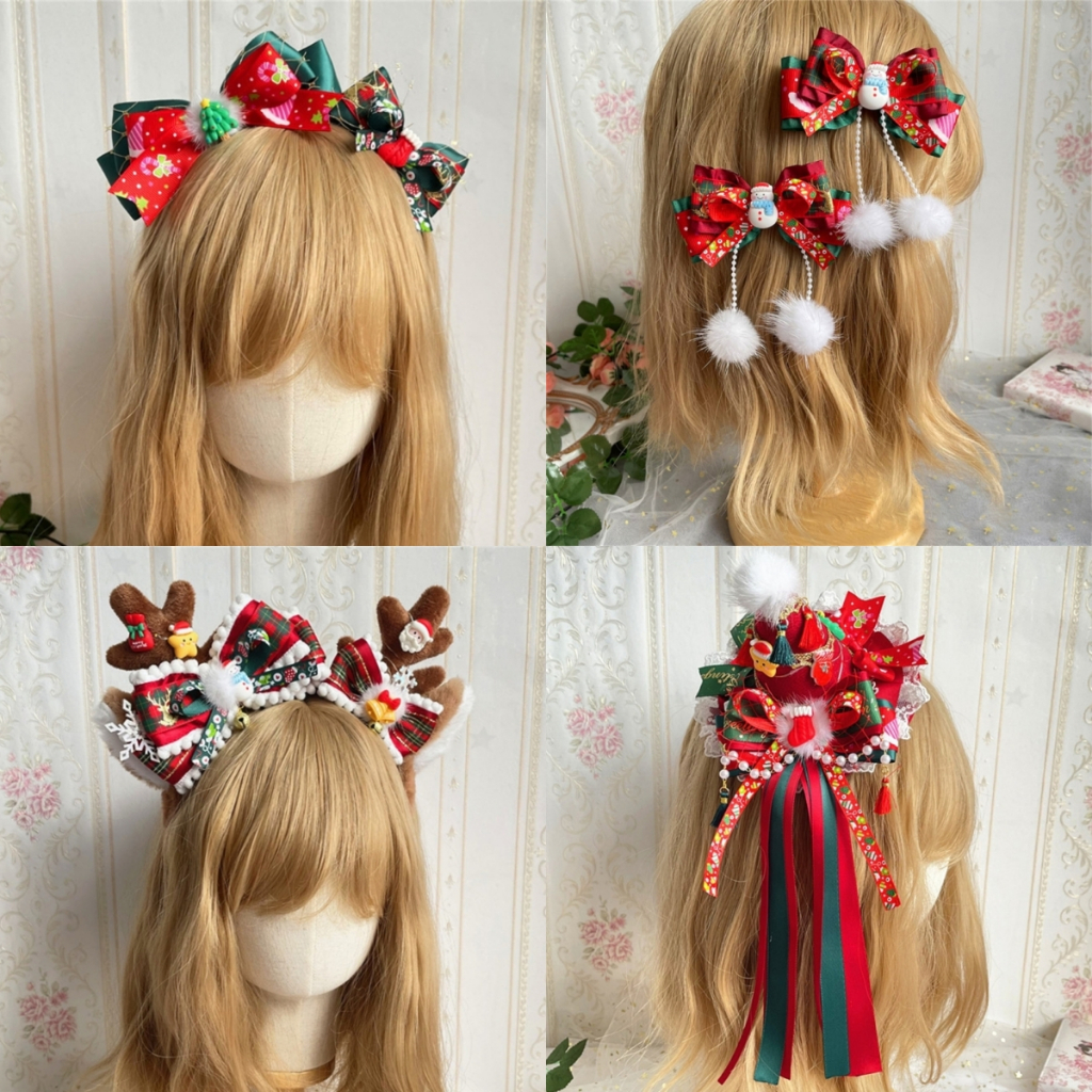 Alia Pretty Lolitas เครื่องประดับผมคริสต์มาสสไตล์วินเทจกิ๊บติดผมหมวกงานรื่นเริงCharm
