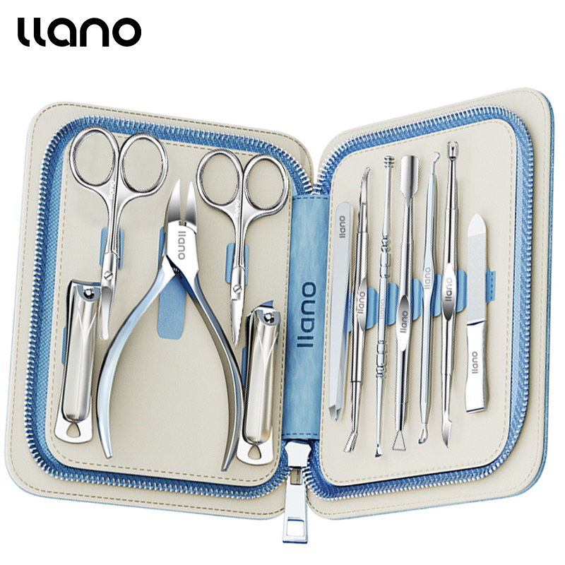 Llano 12 In 1 ชุดกรรไกรตัดเล็บสแตนเลสพร้อมกระเป๋าหนังแบบพกพา