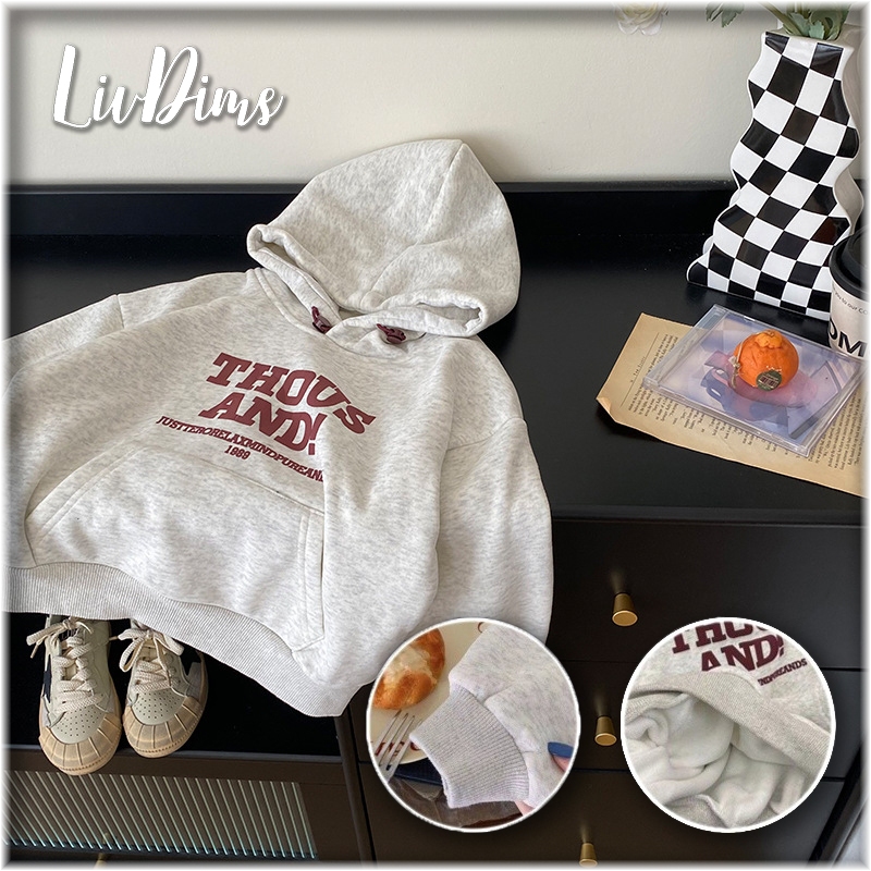 Liv Dims เสื้อฮู้ดลำลองแฟชั่นสำหรับเด็กพร้อมซับในกำมะหยี่หนาหลวมอเมริกัน