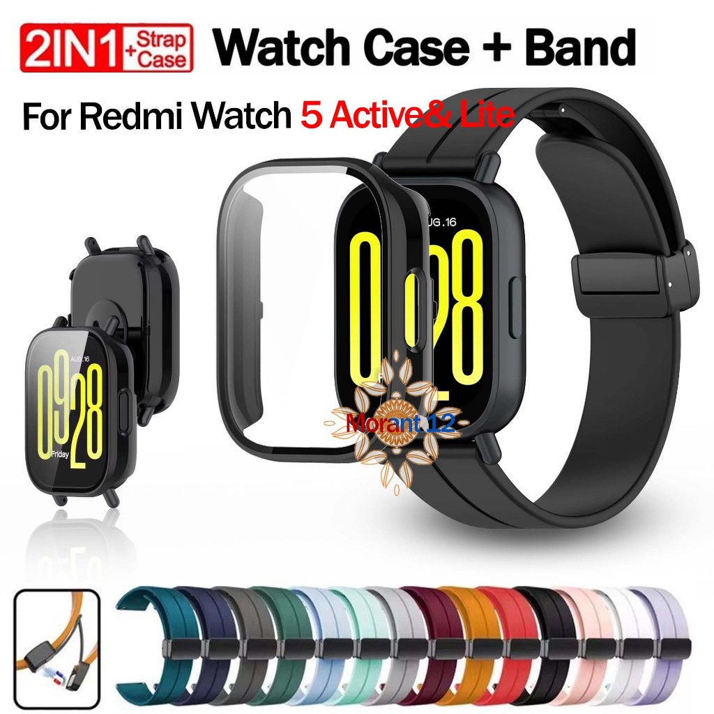ฝาครอบกระจกป้องกัน Hard PC สําหรับ Xiaomi Redmi Watch 5 Active /5 Lite สายซิลิโคนแม่เหล็กสําหรับ Mi Watch 5 Active & Lite หน้าจอป้องกันฟิล์มอุปกรณ์เสริม