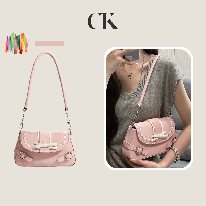 CINVAI&KROZE ใหม่โบว์สีชมพูอเนกประสงค์กระเป๋าถือกระเป๋าสะพายMessengerได้