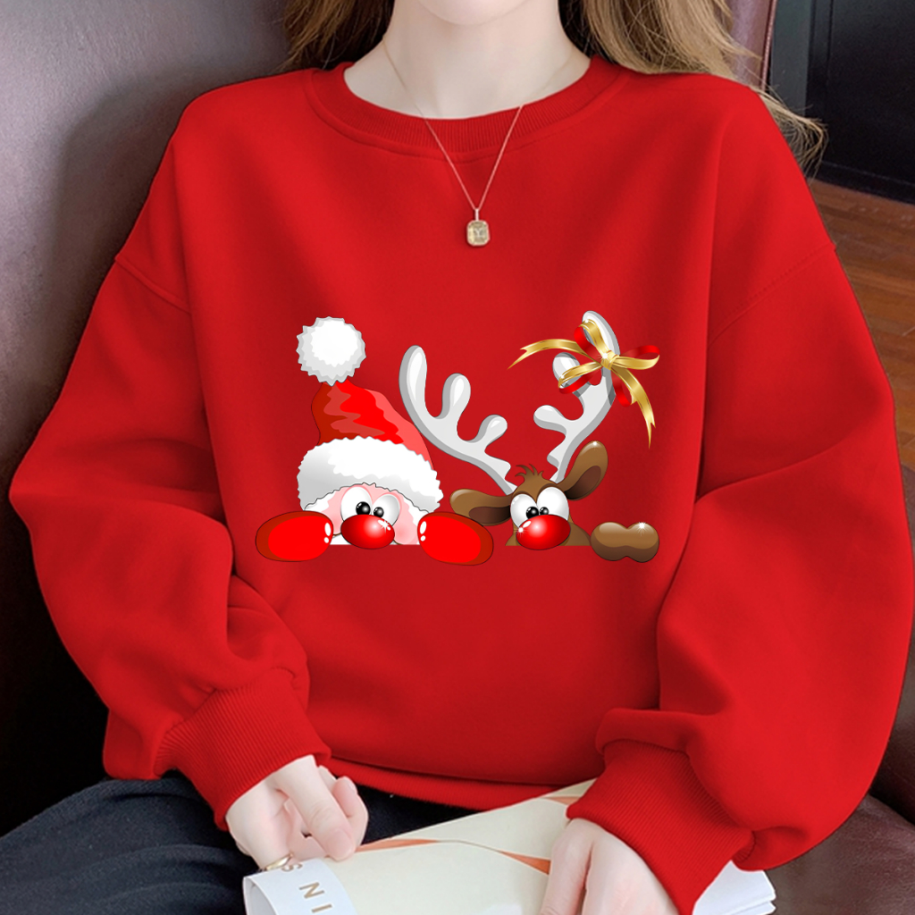 คริสมาสต์เสื้อแขนยาวคอกลม เสื้อสเวตเตอร์แขนยาว Unisex Sweater Christmas ผ้าCotton 100%