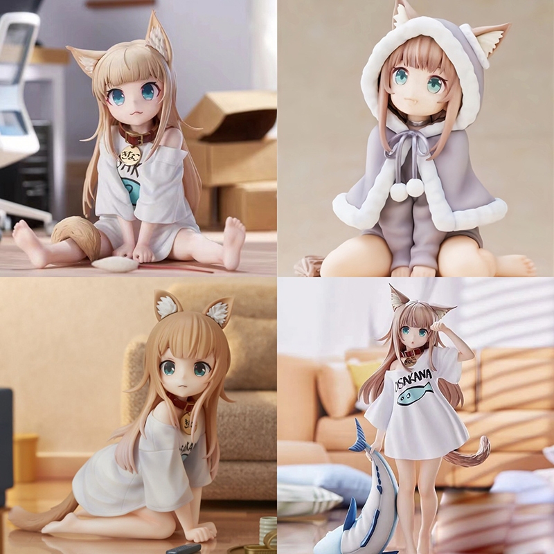 มังงะ Kinako รูปอะนิเมะแมวสาวท่านั่งยืนท่าทาง pvc ของเล่นเครื่องประดับรถ