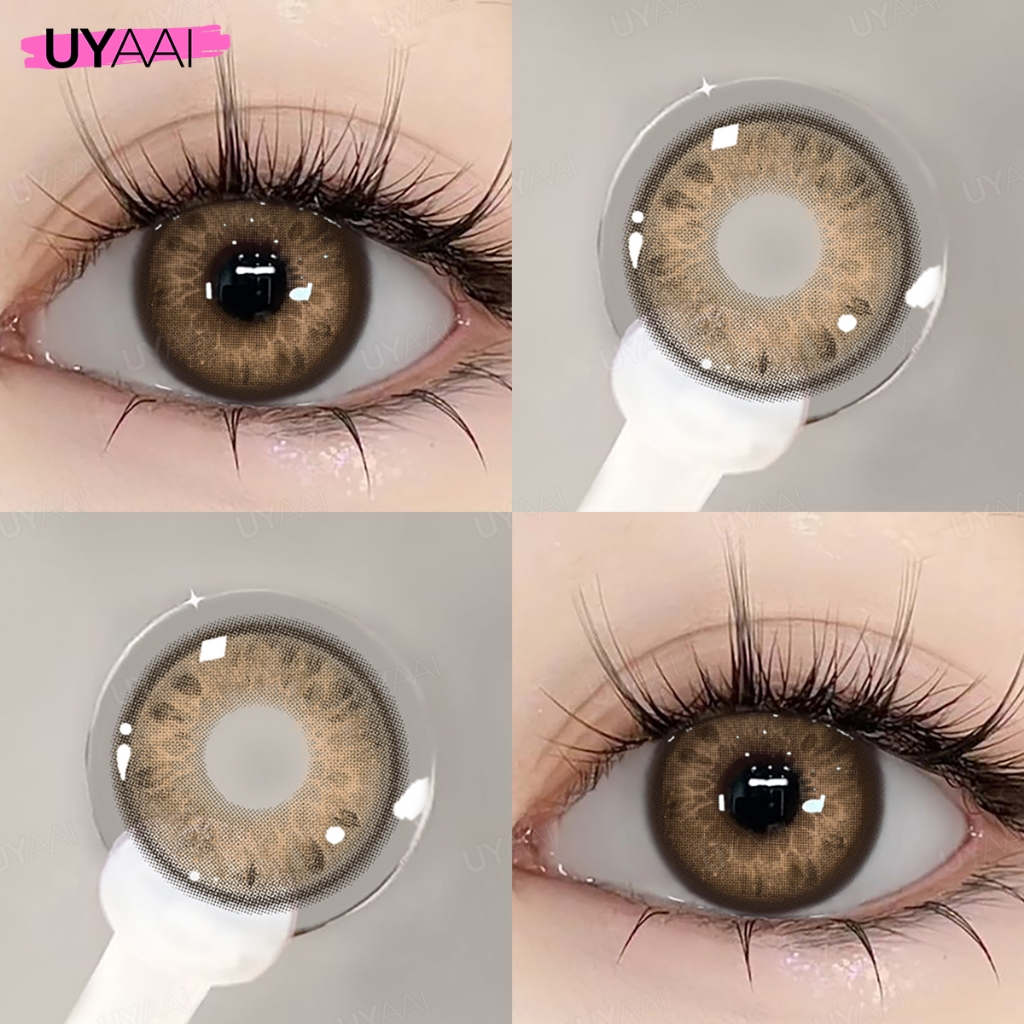 2024 ใหม่uyaai Contact lens Soft Natural เลนส์สีกลาง ขนาด 14.2 มม. สําหรับแต่งตา รายปี 2 ชิ้น/คู่สีน้ําตาล