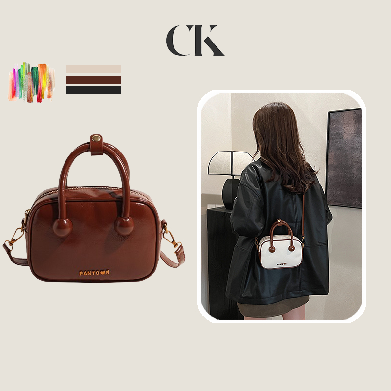 CINVAI&KROZE กระเป๋าทรงสี่เหลี่ยมขนาดเล็กระดับไฮเอนด์ย้อนยุค กระเป๋าแมสเซนเจอร์สีทึบ