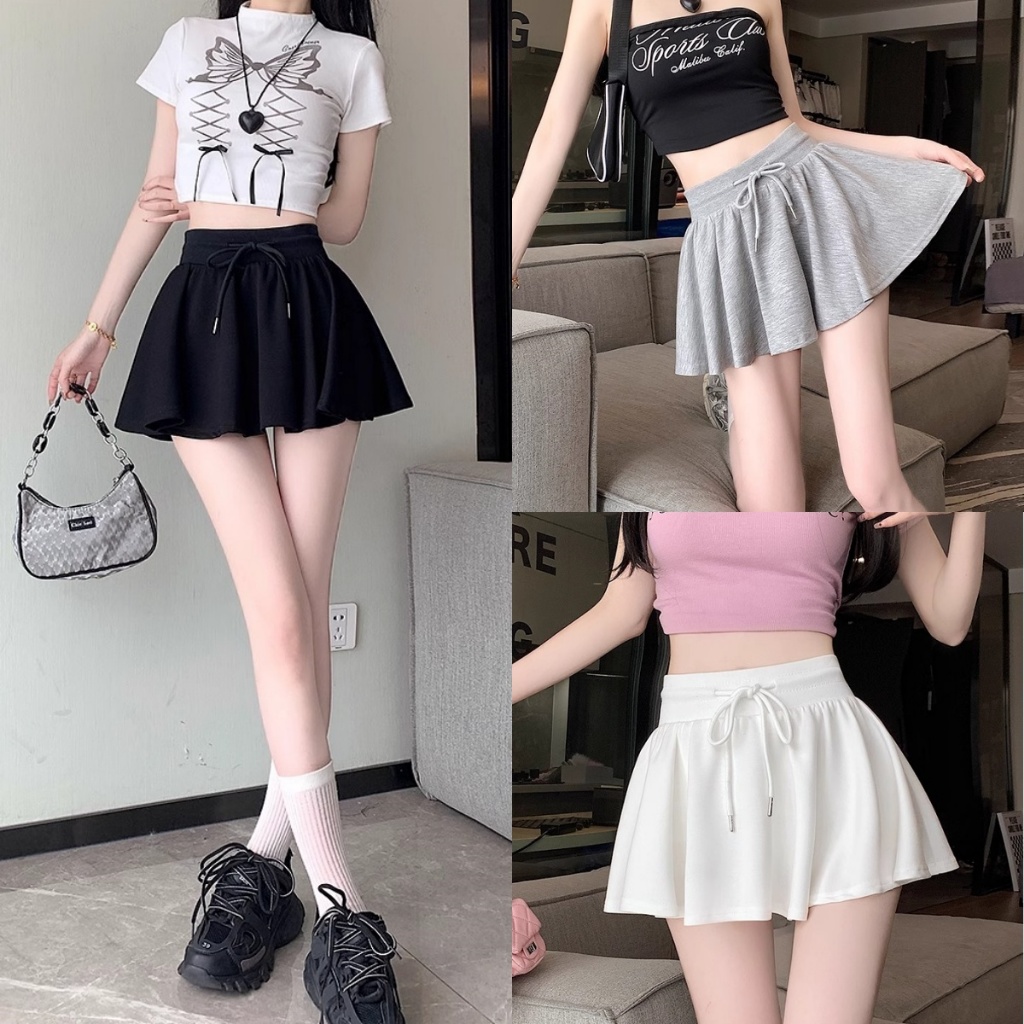 Bella Shop กระโปรงสไตล์กีฬาผู้หญิงฤดูร้อนเอวสูงกระโปรงทรงเอกระชับสัดส่วน