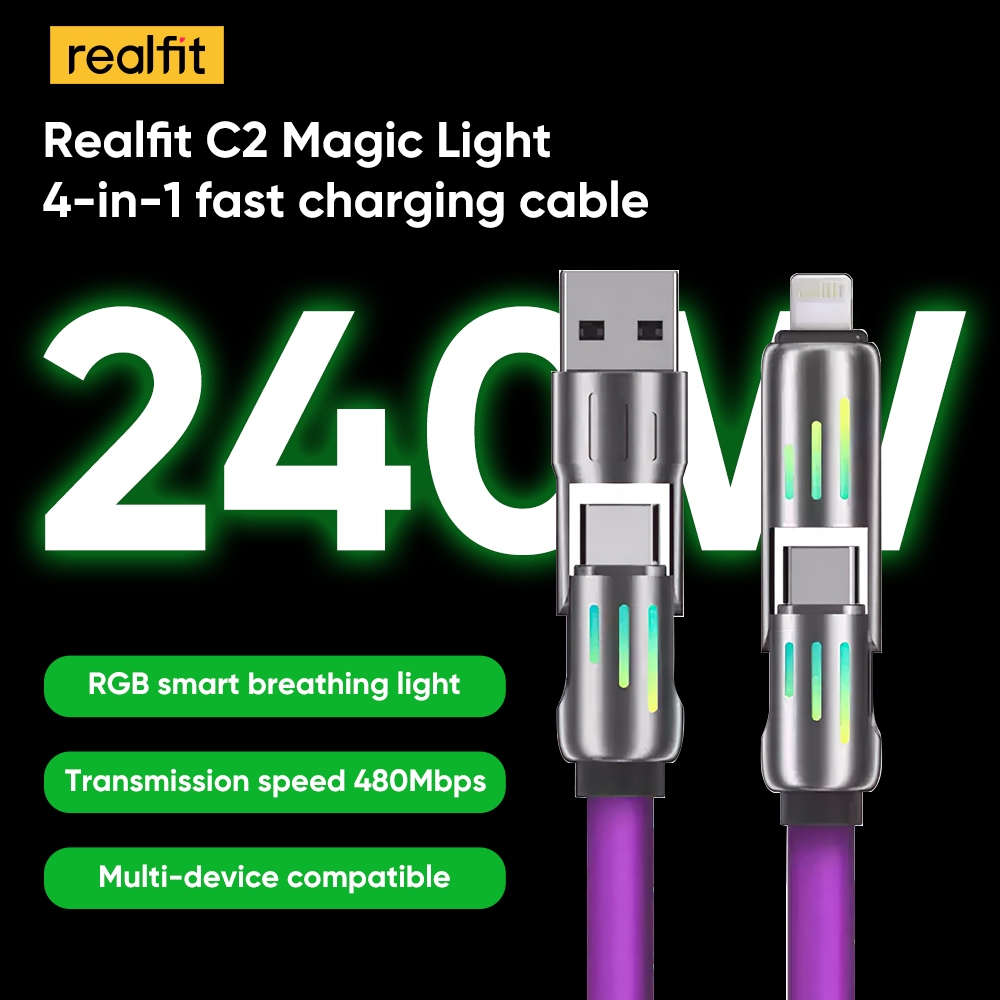 【สินค้ามาใหม่】Realfit C2 Magic Light 4-in-1 ชาร์จเร็ว 240w สําหรับมือถือ IOS และ Android